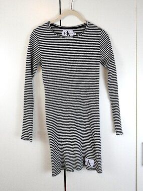 Calvin Klein Jeans Black & White Striped Long-Sleeve Bodycon Dress